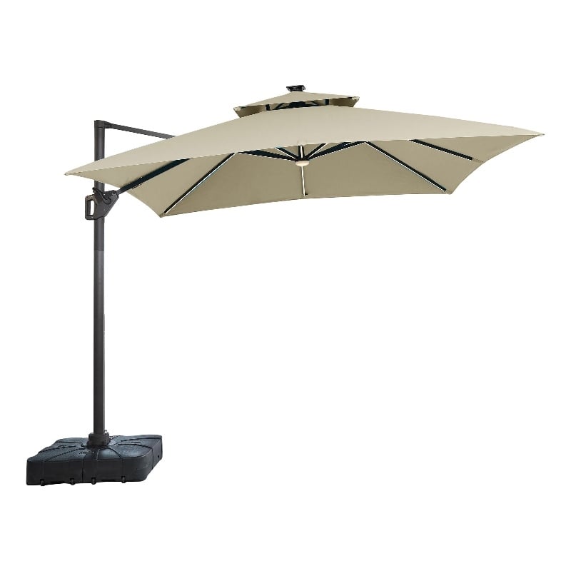 Furniture of America Monich Aluminum LED 10' Double Top Square Umbrella in Beige