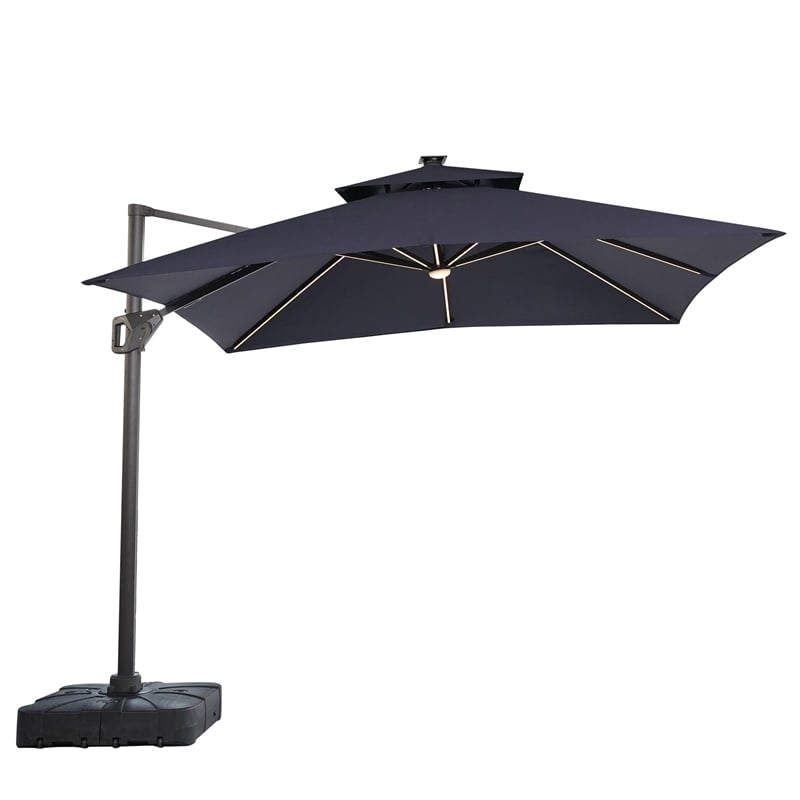 Furniture of America Monich Aluminum LED 10' Double Top Square Umbrella in Blue