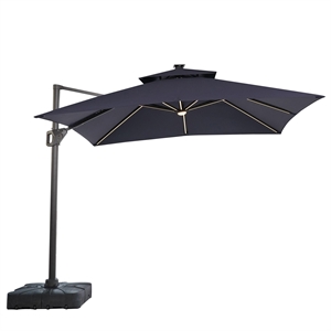 Furniture of America Monich Aluminum LED 10' Double Top Square Umbrella in Blue