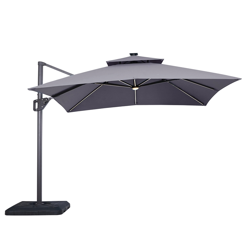 Furniture of America Monich Aluminum LED 10' Double Top Square Umbrella in Gray