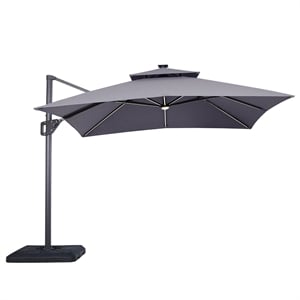 Furniture of America Monich Aluminum LED 10' Double Top Square Umbrella in Gray