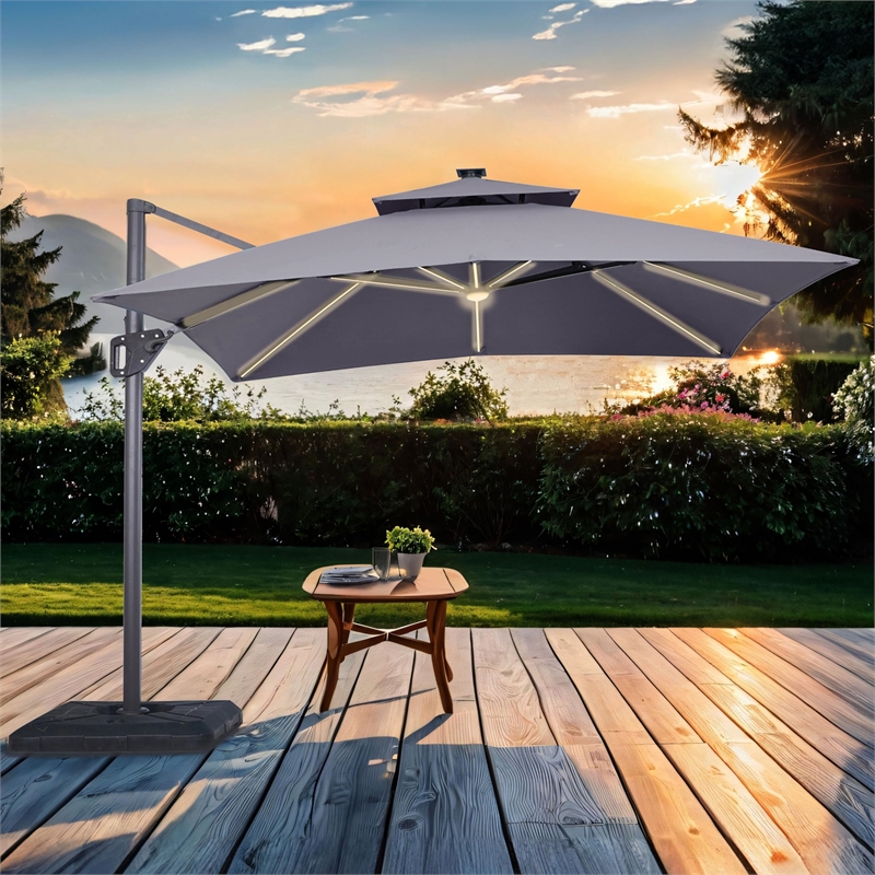 Furniture of America Monich Aluminum LED 10' Double Top Square Umbrella in Gray