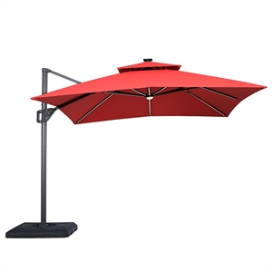 Furniture of America Monich Aluminum LED 10' Double Top Square Umbrella in Red