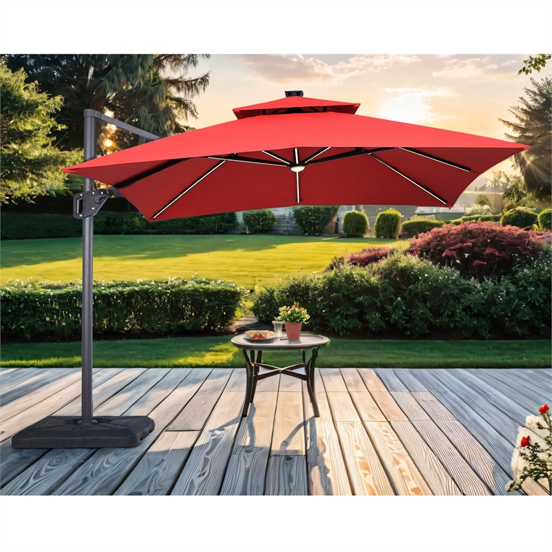 Furniture of America Monich Aluminum LED 10' Double Top Square Umbrella in Red