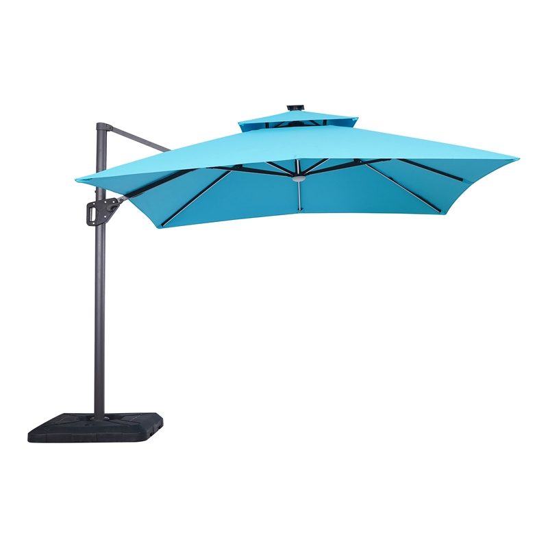 Furniture of America Monich Aluminum LED 10' Double Top Square Umbrella in Teal