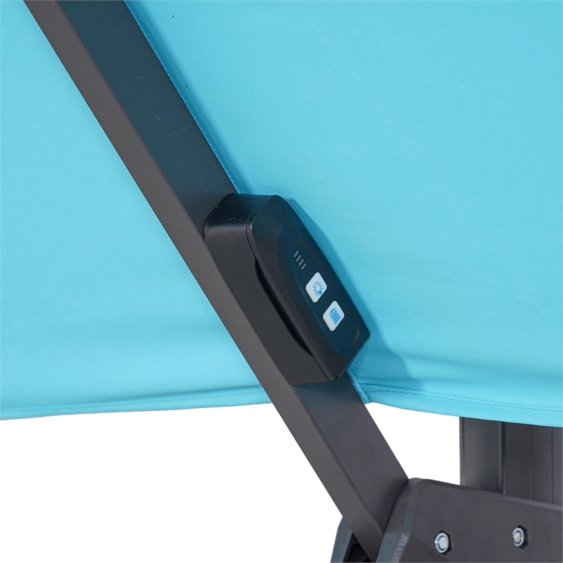 Furniture of America Monich Aluminum LED 10' Double Top Square Umbrella in Teal