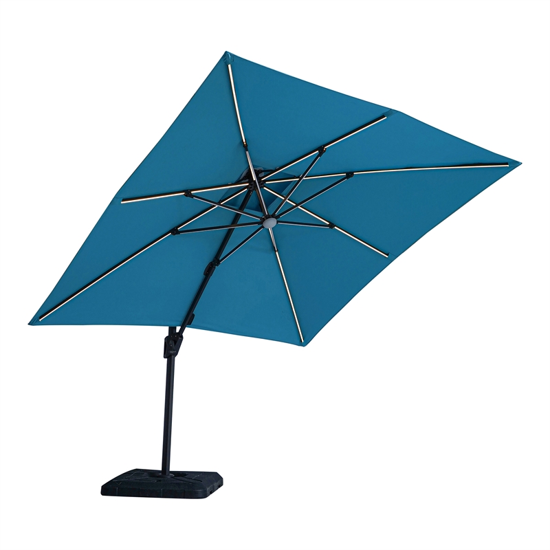 Furniture of America Monich Aluminum LED 10' Double Top Square Umbrella in Teal