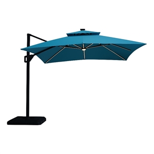 Furniture of America Monich Aluminum LED 10' Double Top Square Umbrella in Teal