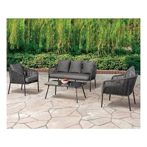 Furniture of America Veronie Metal 4-Piece Patio Conversation Set in Light Gray