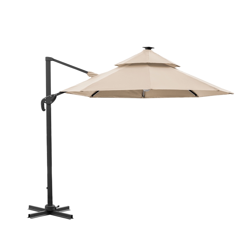Furniture of America Pallend Aluminum LED 10' Double Top Round Umbrella in Beige