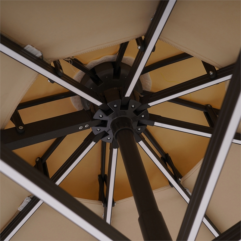 Furniture of America Pallend Aluminum LED 10' Double Top Round Umbrella in Beige