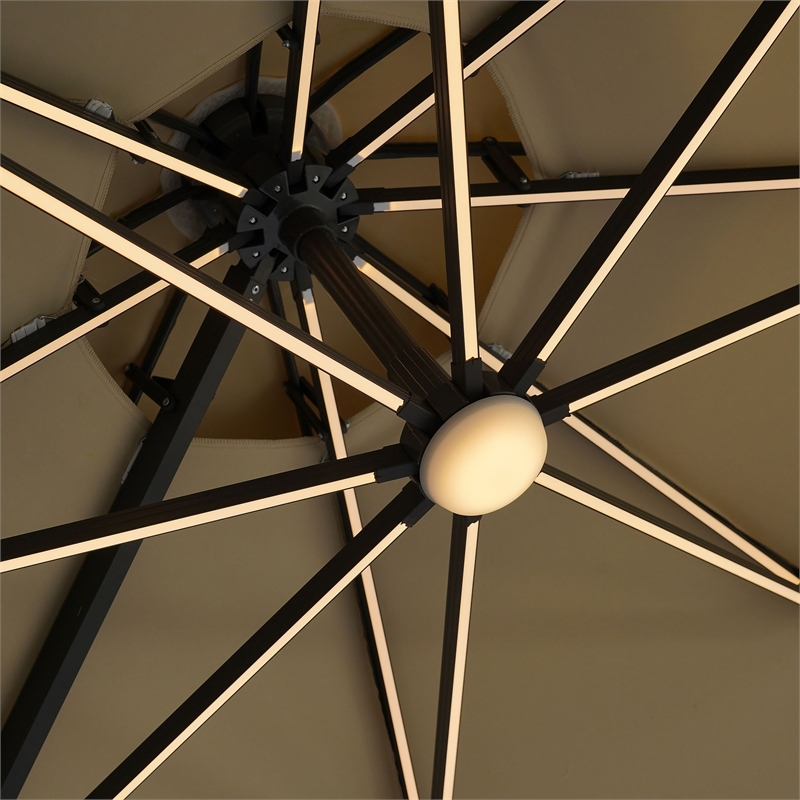 Furniture of America Pallend Aluminum LED 10' Double Top Round Umbrella in Beige