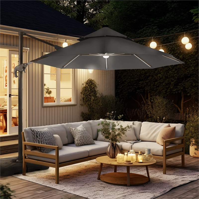 Furniture of America Pallend Aluminum LED 10' Double Top Round Umbrella in Gray