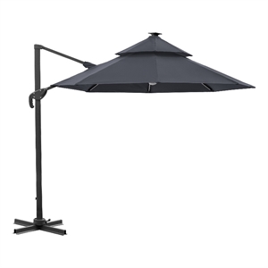 Furniture of America Pallend Aluminum LED 10' Double Top Round Umbrella in Gray
