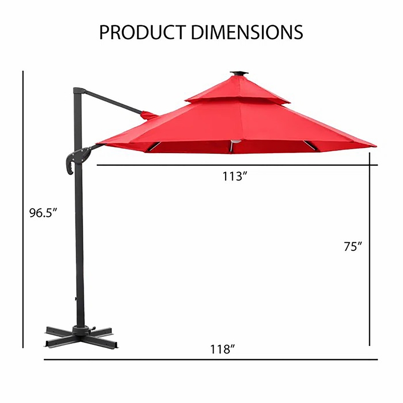 Furniture of America Pallend Aluminum LED 10' Double Top Round Umbrella in Red
