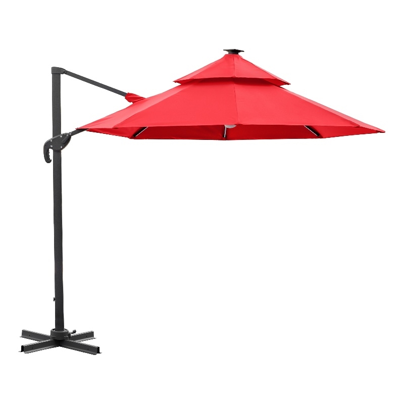 Furniture of America Pallend Aluminum LED 10' Double Top Round Umbrella in Red