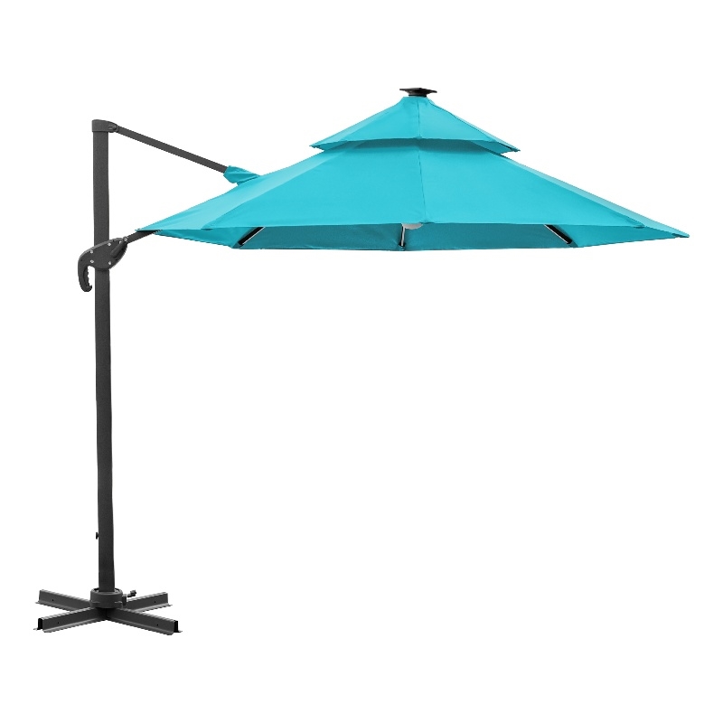 Furniture of America Pallend Aluminum LED 10' Double Top Round Umbrella in Teal