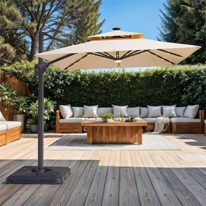 Furniture of America Ballenda Aluminum LED 8' Beige Double Top Square Umbrella