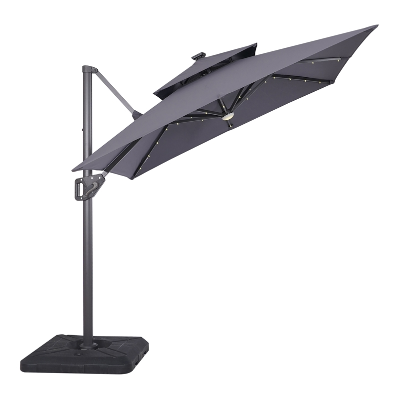 Furniture of America Ballenda Aluminum LED 8' Gray Double Top Square Umbrella