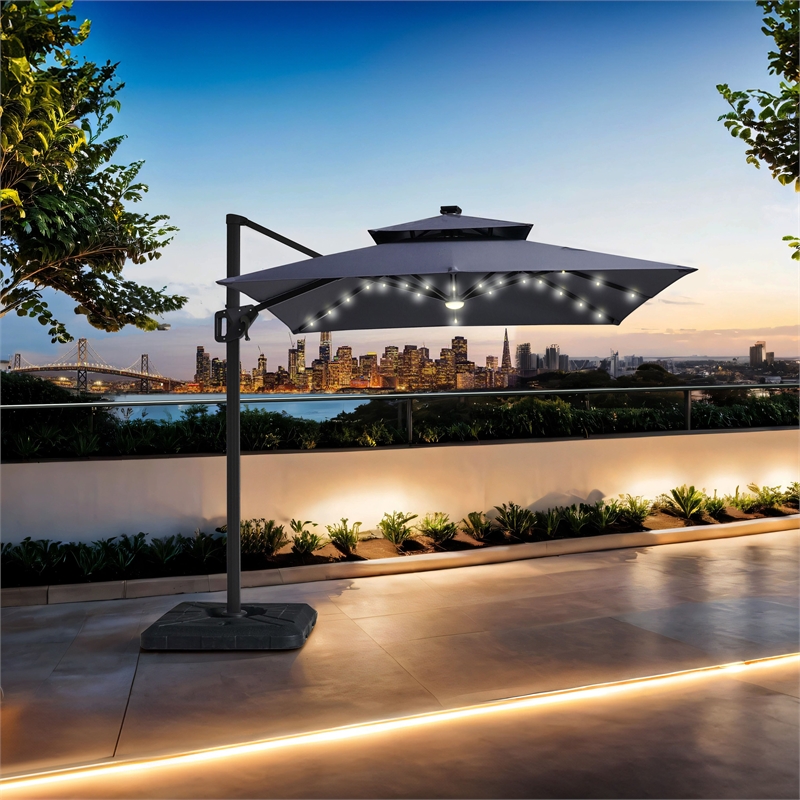 Furniture of America Ballenda Aluminum LED 8' Gray Double Top Square Umbrella
