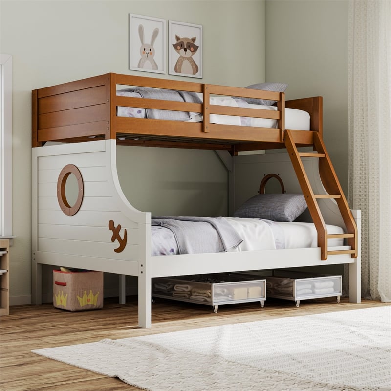 Furniture of America Dranden Solid Wood Twin over Full Bunk Bed in Oak