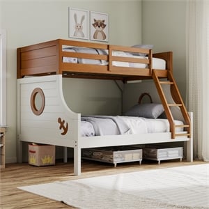 Furniture of America Dranden Solid Wood Twin over Full Bunk Bed in Oak