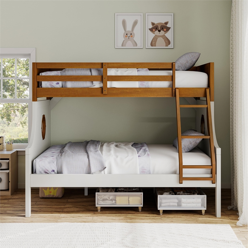 Furniture of America Dranden Solid Wood Twin over Full Bunk Bed in Oak
