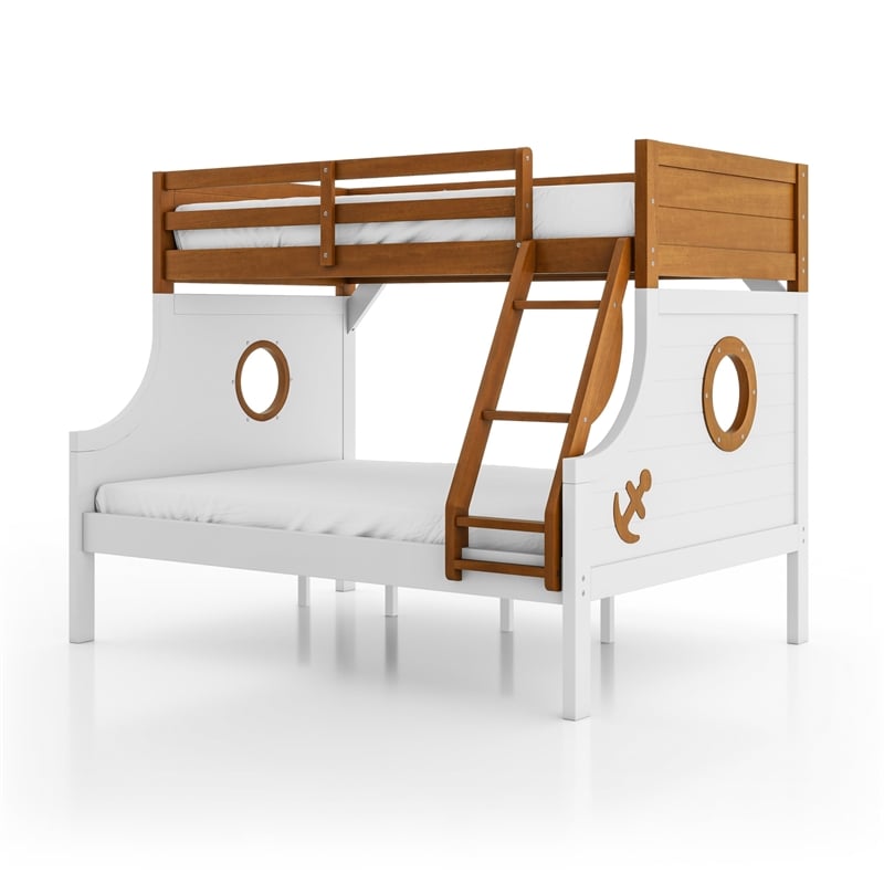 Furniture of America Dranden Solid Wood Twin over Full Bunk Bed in Oak