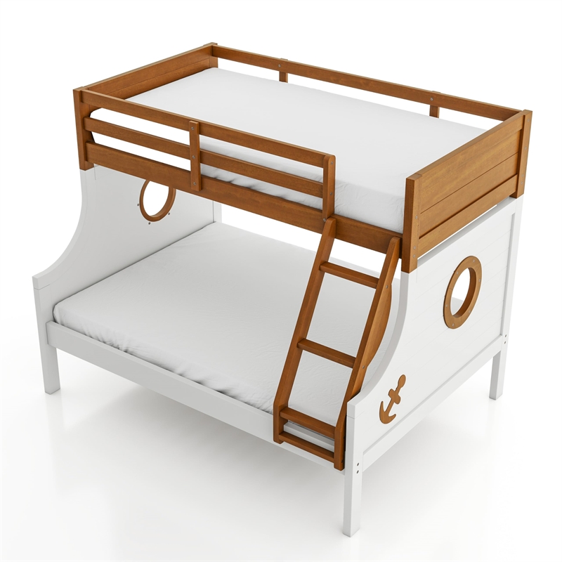 Furniture of America Dranden Solid Wood Twin over Full Bunk Bed in Oak