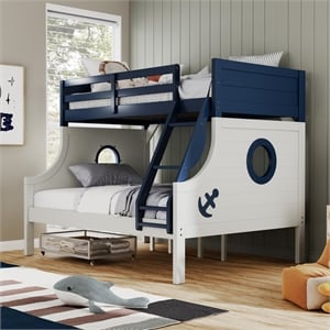 Furniture of America Dranden Solid Wood Twin over Full Bunk Bed in Blue