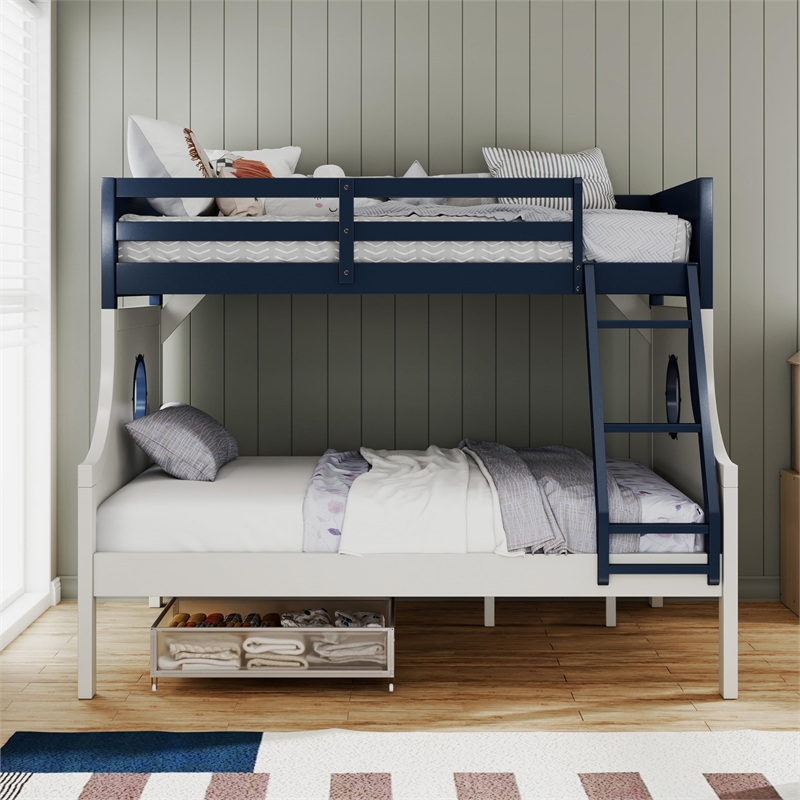 Furniture of America Dranden Solid Wood Twin over Full Bunk Bed in Blue
