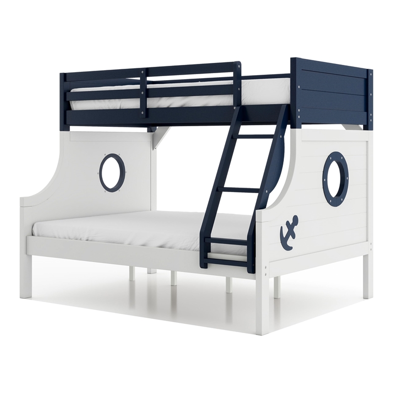 Furniture of America Dranden Solid Wood Twin over Full Bunk Bed in Blue