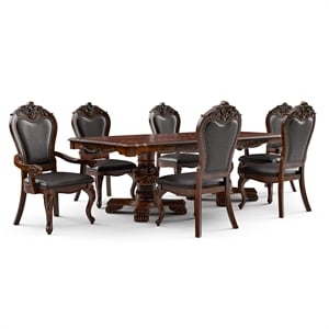 Furniture of America Albernit Solid Wood 7-Piece Expandable Dining Set in Cherry