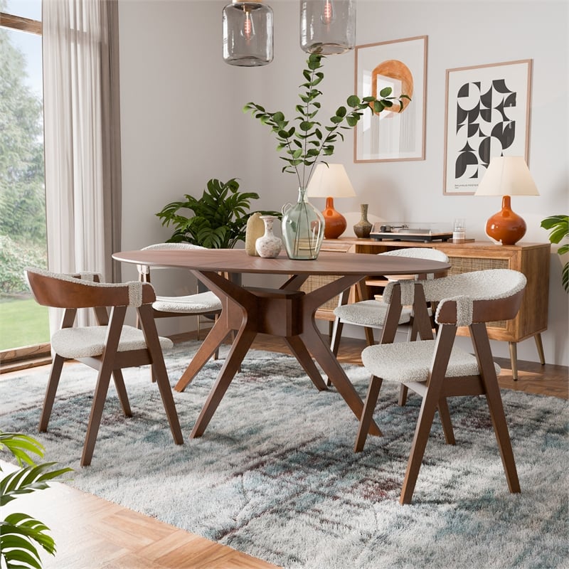 Furniture of America Demase Wood 5-Piece Dining Set in Walnut