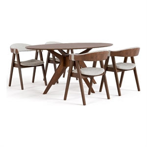 Furniture of America Demase Wood 5-Piece Dining Set in Walnut