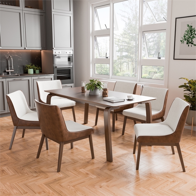 Furniture of America Senoil Wood 7-Piece Dining Set in Walnut