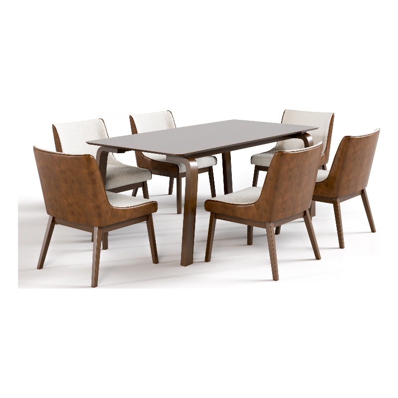 Furniture of America Senoil Wood 7-Piece Dining Set in Walnut