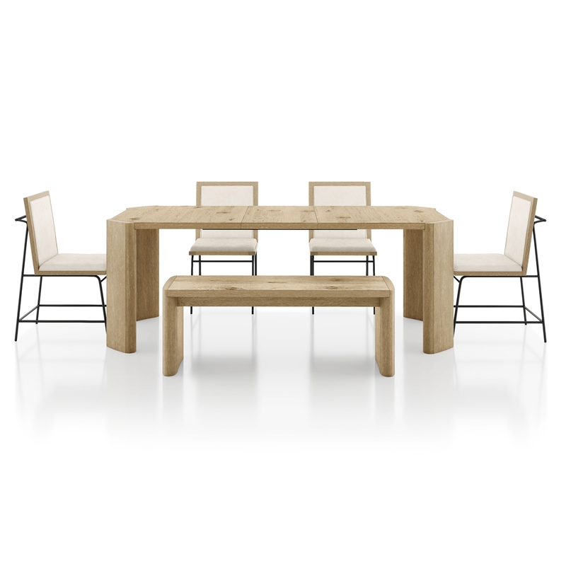 Furniture of America Hallond Solid Wood 6-Piece Dining Set with Bench in Oak