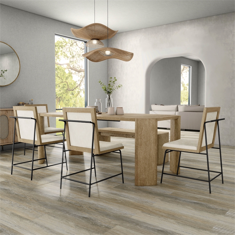 Furniture of America Hallond Solid Wood 6-Piece Dining Set with Bench in Oak