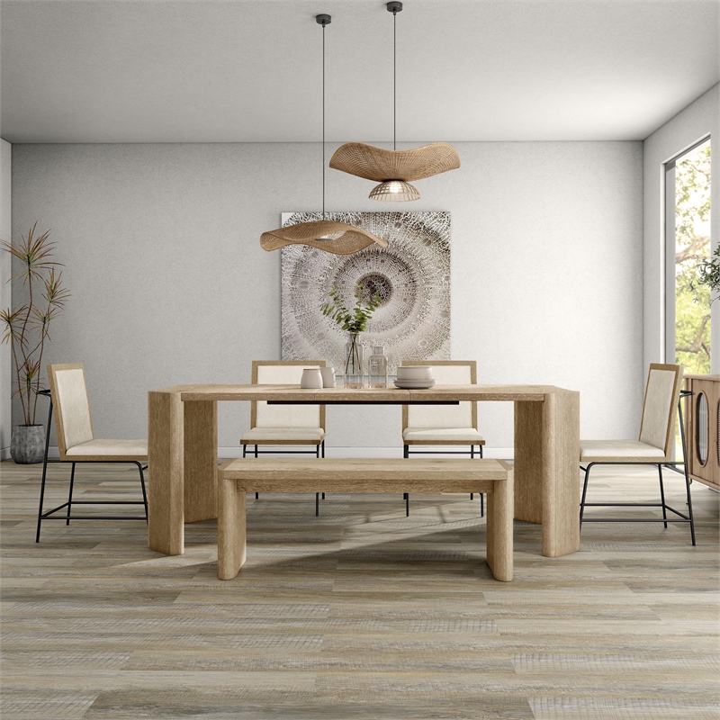 Furniture of America Hallond Solid Wood 6-Piece Dining Set with Bench in Oak