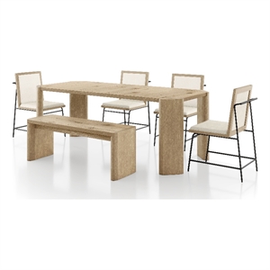 Furniture of America Hallond Solid Wood 6-Piece Dining Set with Bench in Oak