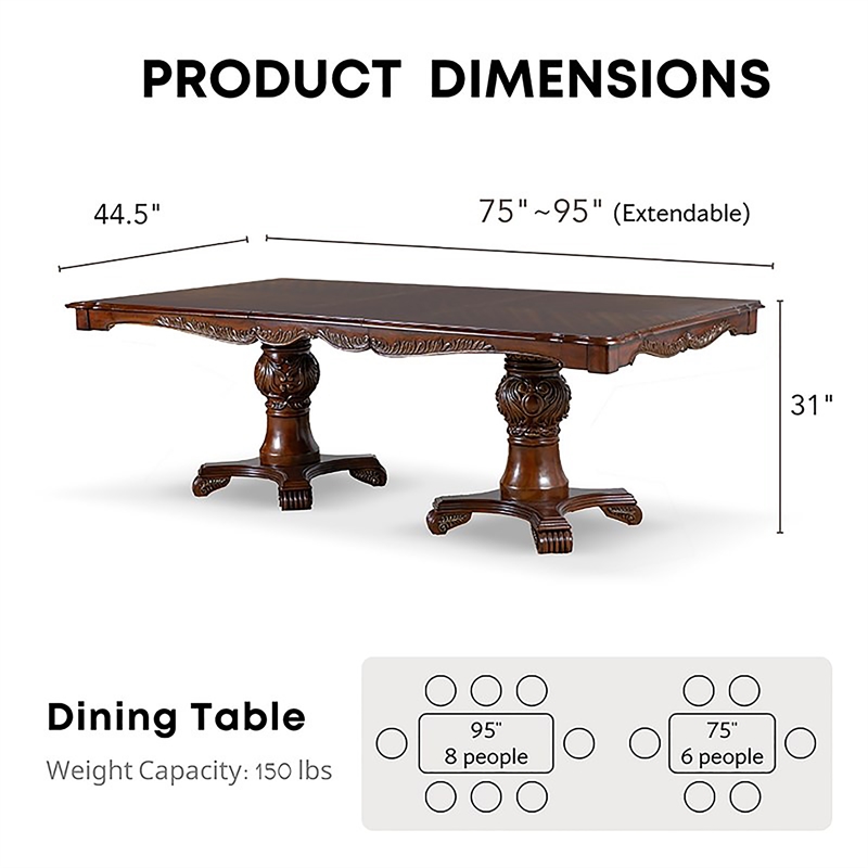 Furniture of America Albernit Solid Wood 9-Piece Expandable Dining Set in Cherry