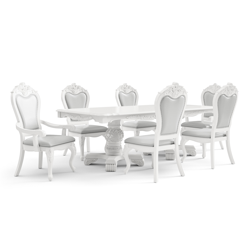 Furniture of America Albernit Solid Wood 7-Piece Expandable Dining Set in White