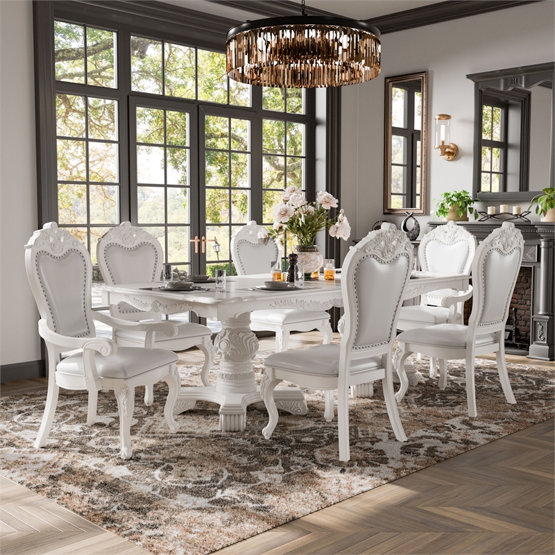 Furniture of America Albernit Solid Wood 7-Piece Expandable Dining Set in White