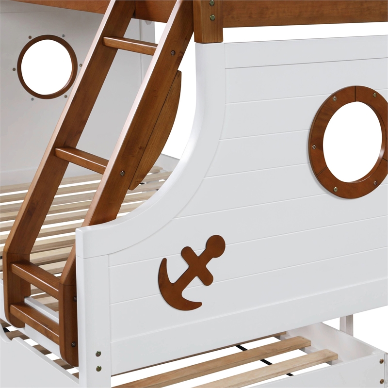 FOA Flivio 2pc Solid Wood Twin over Full Bunk Bed with Trundle Set in Oak