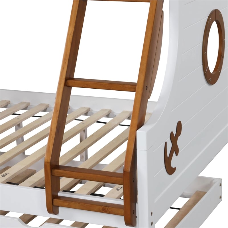 FOA Flivio 2pc Solid Wood Twin over Full Bunk Bed with Trundle Set in Oak