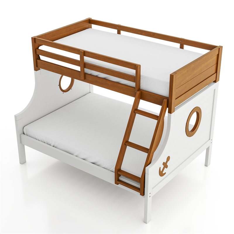FOA Flivio 2pc Solid Wood Twin over Full Bunk Bed with Trundle Set in Oak