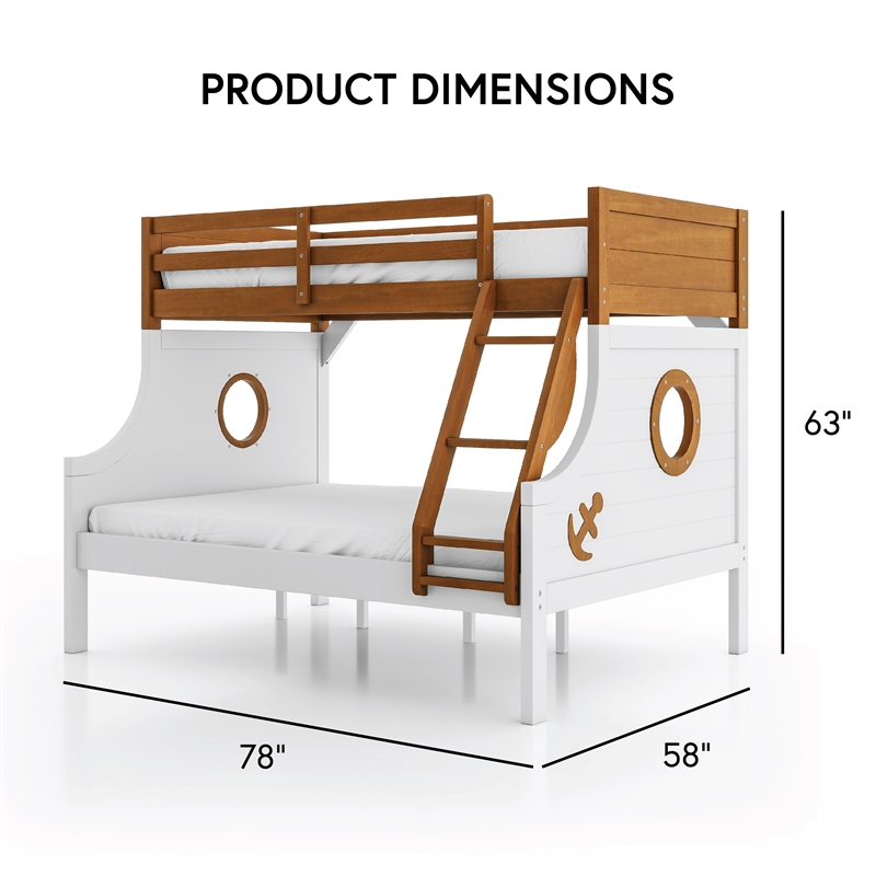 FOA Flivio 2pc Solid Wood Twin over Full Bunk Bed with Trundle Set in Oak