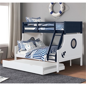 FOA Flivio 2pc Solid Wood Twin over Full Bunk Bed with Trundle Set in Blue