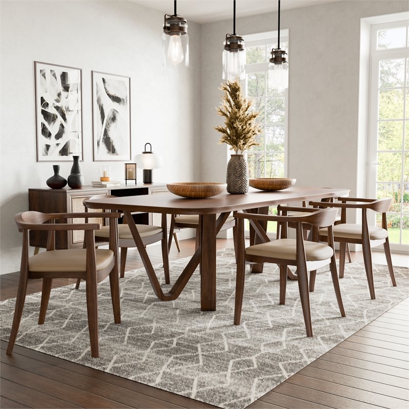 Furniture of America Ralmon 7-Piece Solid Wood Dining Table Set in Rich Walnut